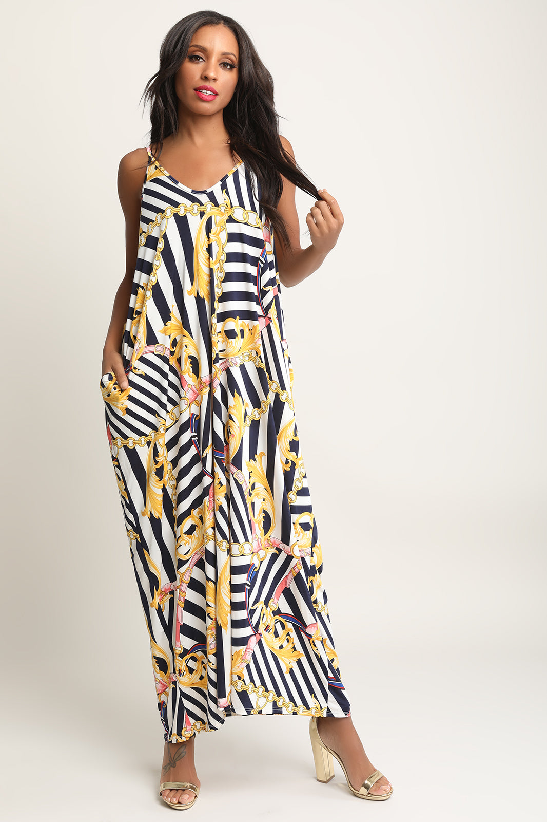 Filigree Chain Print Sleeveless Harem Jumpsuit - YuppyCollections