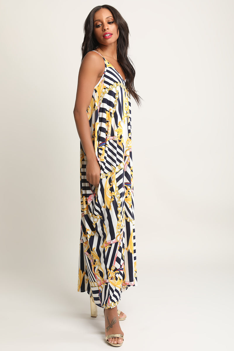 Filigree Chain Print Sleeveless Harem Jumpsuit - YuppyCollections