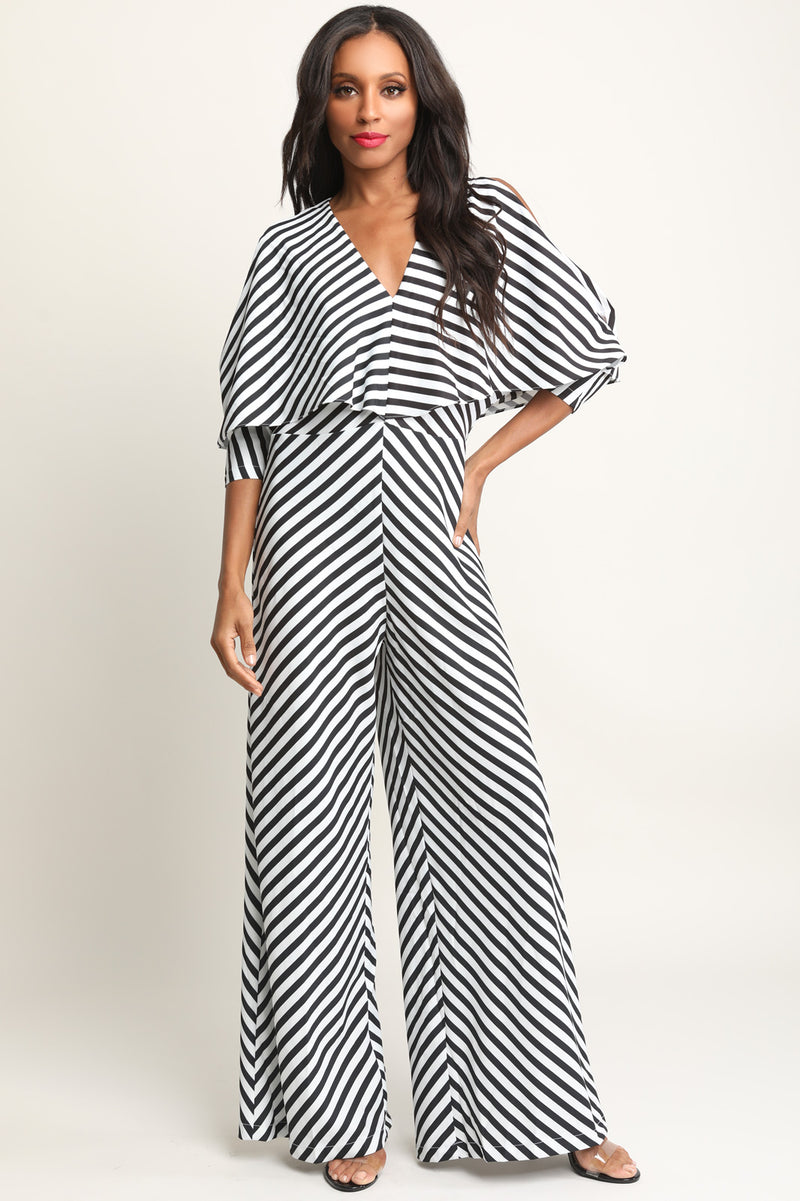 Striped Dolman Sleeve Palazzo Jumpsuit - YuppyCollections