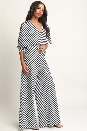 Striped Dolman Sleeve Palazzo Jumpsuit - YuppyCollections