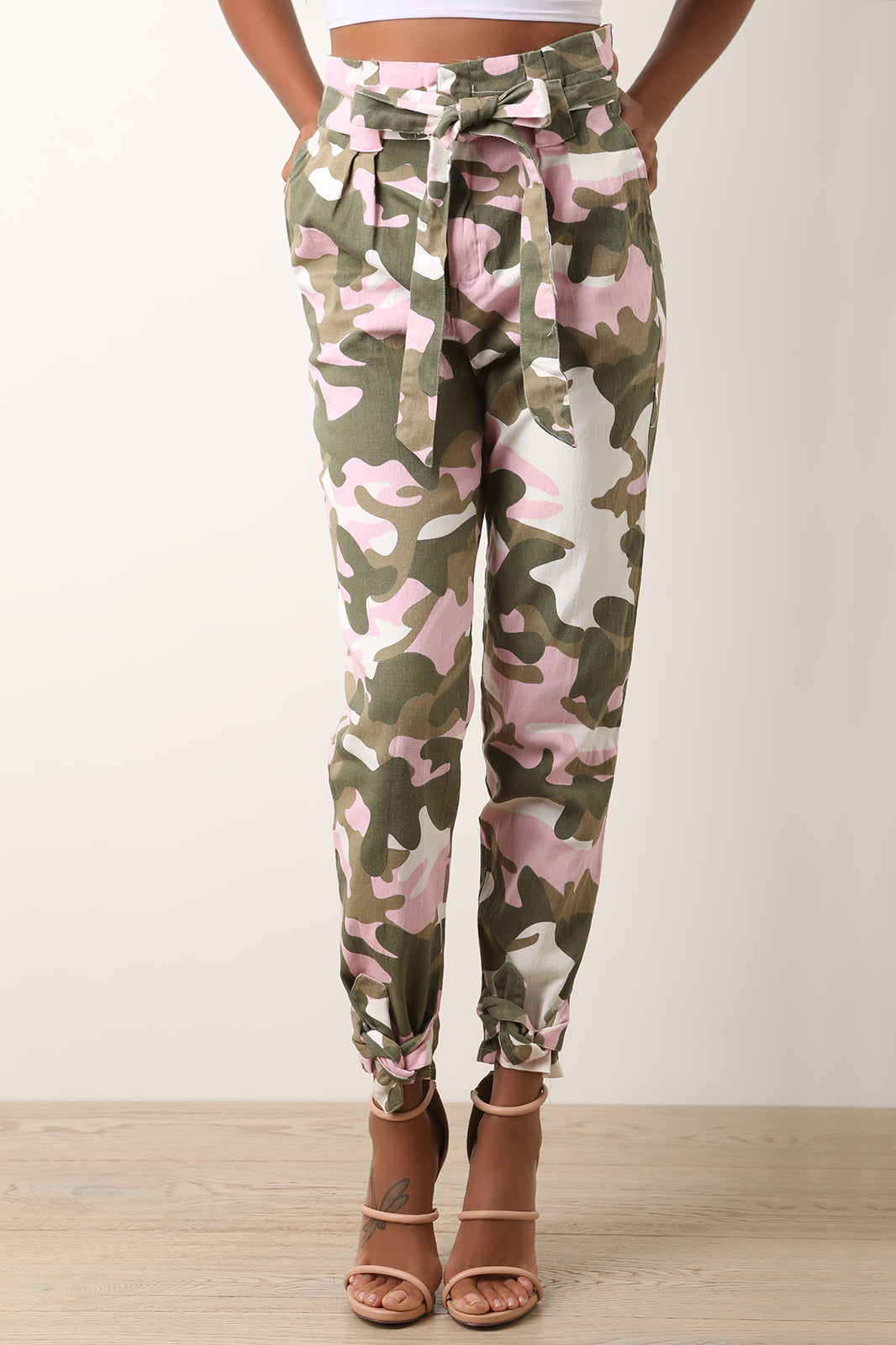 Pink Camo Paperbag Waist Pants - YuppyCollections