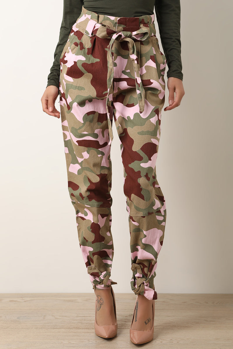 Camouflage Waist Tie Cargo Pants - YuppyCollections