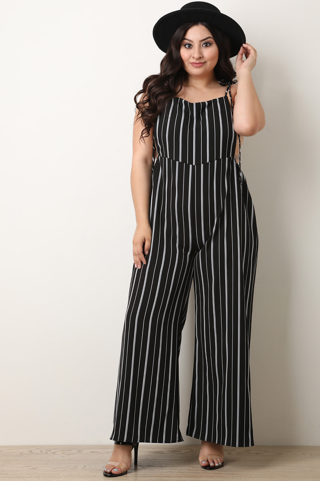 Stripe Tie Shoulder Overall Jumpsuit - YuppyCollections