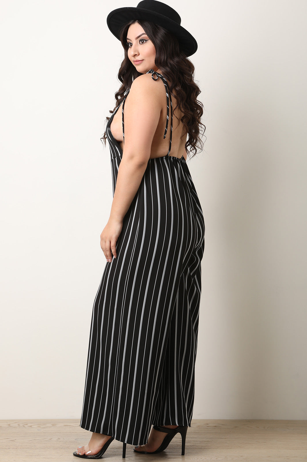 Stripe Tie Shoulder Overall Jumpsuit - YuppyCollections