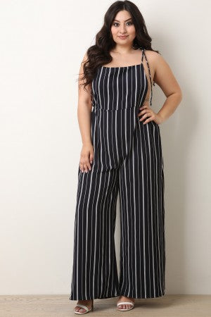 Stripe Tie Shoulder Overall Jumpsuit - YuppyCollections