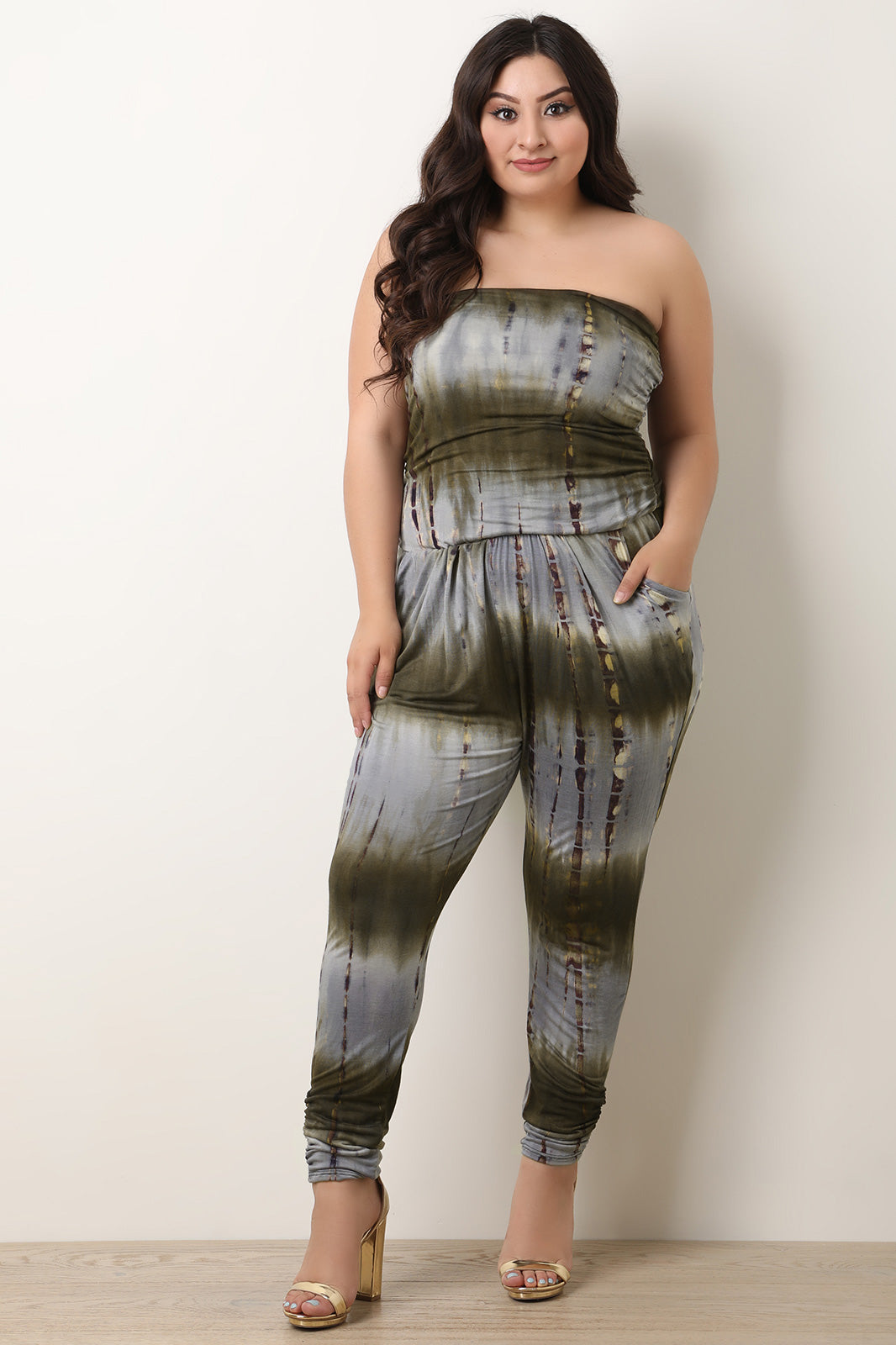 Tie Dye Jersey Knit Strapless Cinched Jumpsuit - YuppyCollections