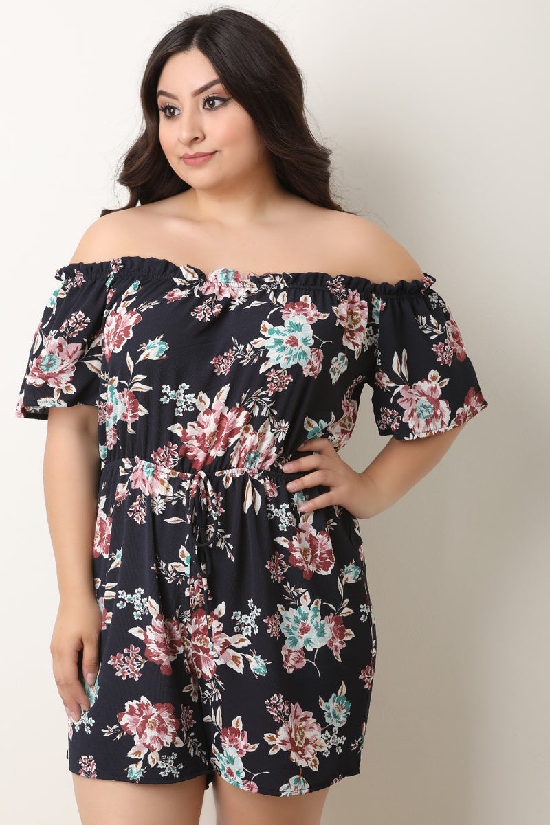 Floral Flutter Sleeves Off-The-Shoulder Romper - YuppyCollections