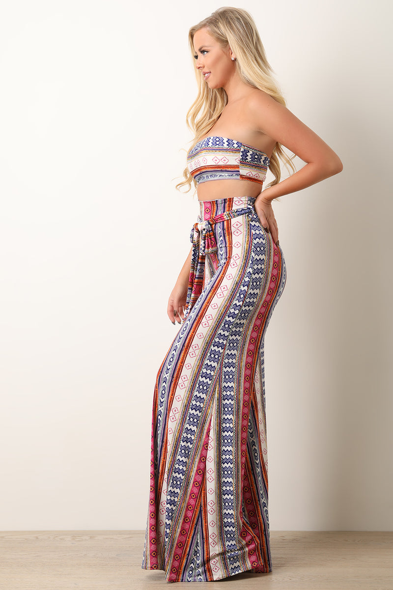 Bohemian Print Bardot Top With Palazzo Pants - YuppyCollections