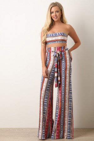 Bohemian Print Bardot Top With Palazzo Pants - YuppyCollections