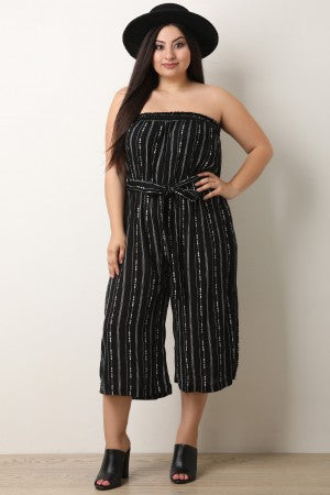 Striped Smocked Bardot Wide Leg Jumpsuit - YuppyCollections