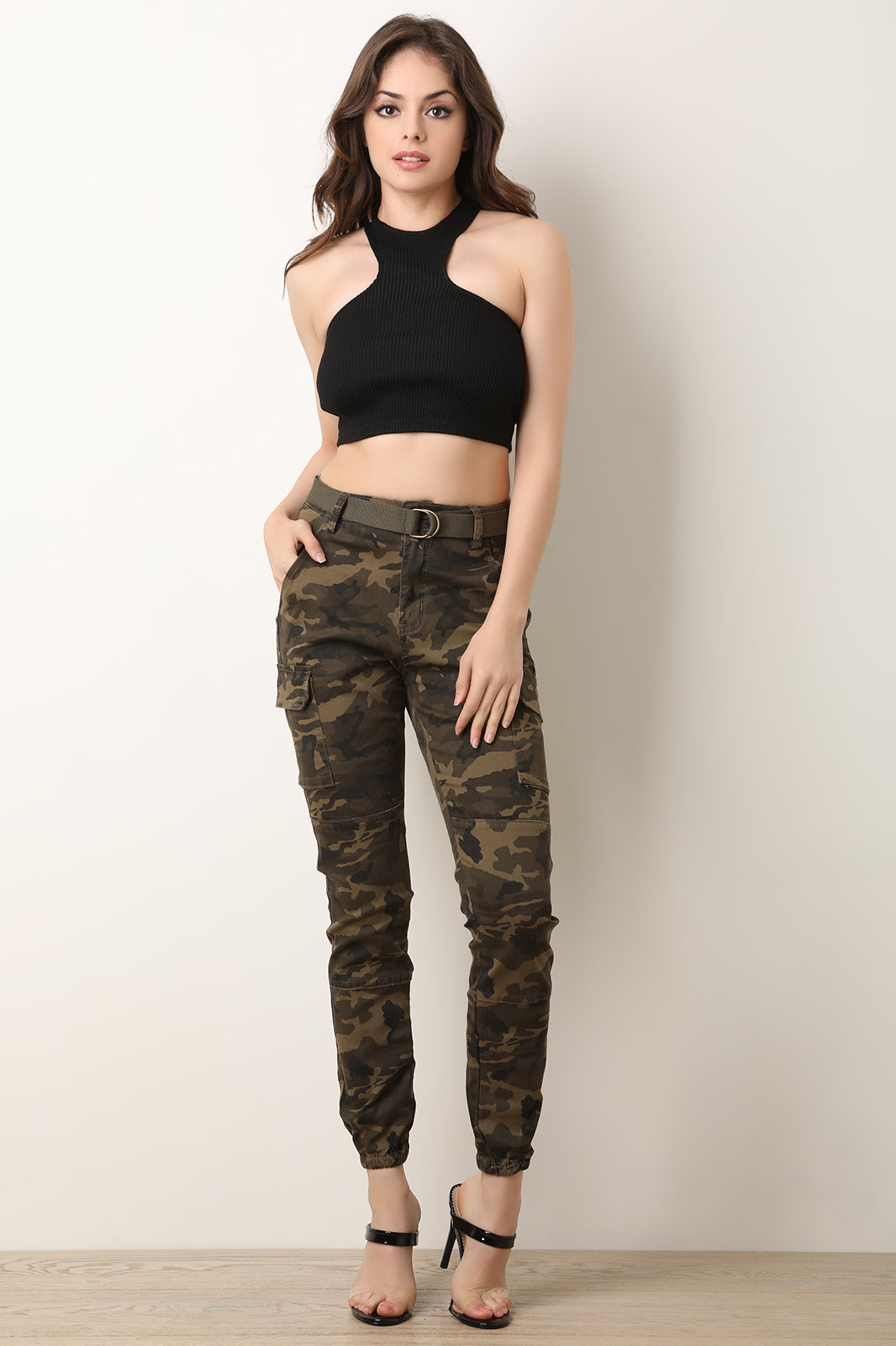 Belted Camouflage Cargo Jogger Pants - YuppyCollections