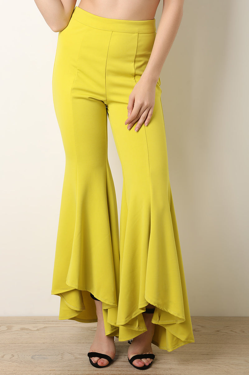 Asymmetrical Bell Bottom Hem Pants - YuppyCollections