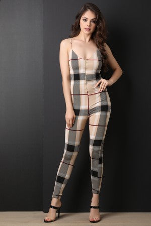 Plaid Sleeveless Cami Jumpsuit - YuppyCollections