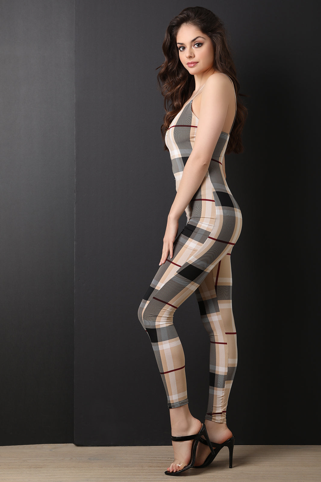 Plaid Sleeveless Cami Jumpsuit - YuppyCollections