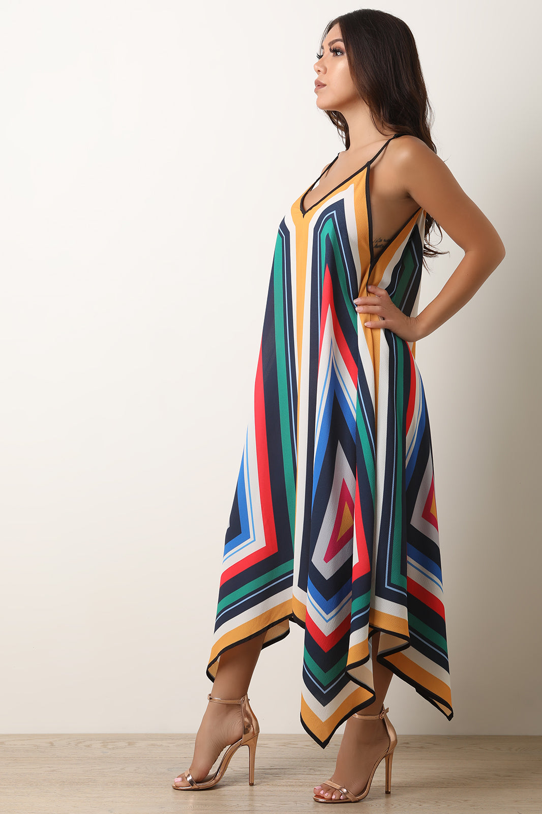 Colorful Striped Sharkbite Maxi Dress - YuppyCollections