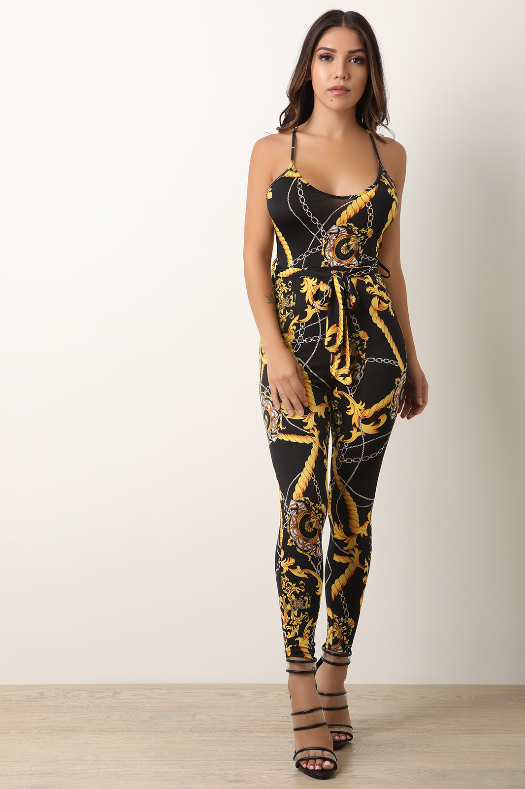 Rope Filigree Waist Sash Crisscross Back Jumpsuit - YuppyCollections