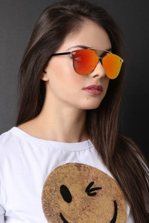 Double Metal Bridge Mirrored Sunglasses - YuppyCollections