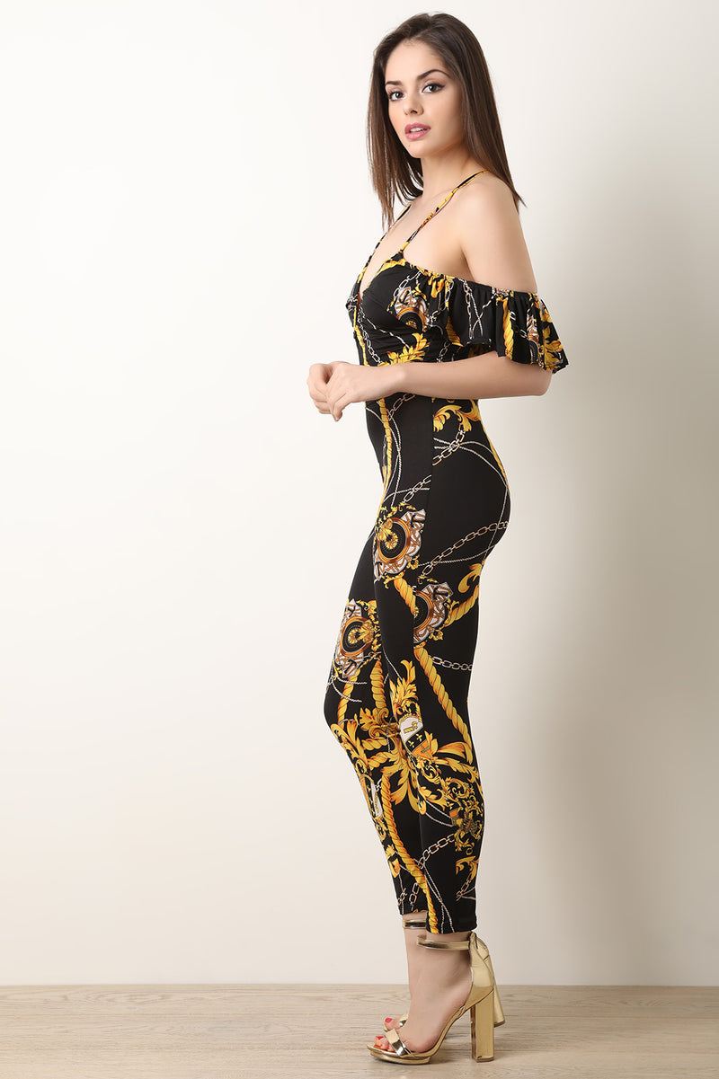 Filigree Rope Flutter Bardot Jumpsuit - YuppyCollections