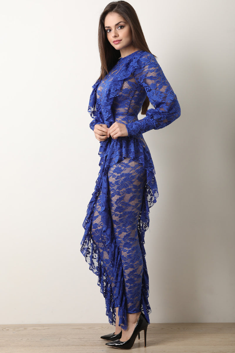 Floral Lace Ruffled Fitted Jumpsuit - YuppyCollections