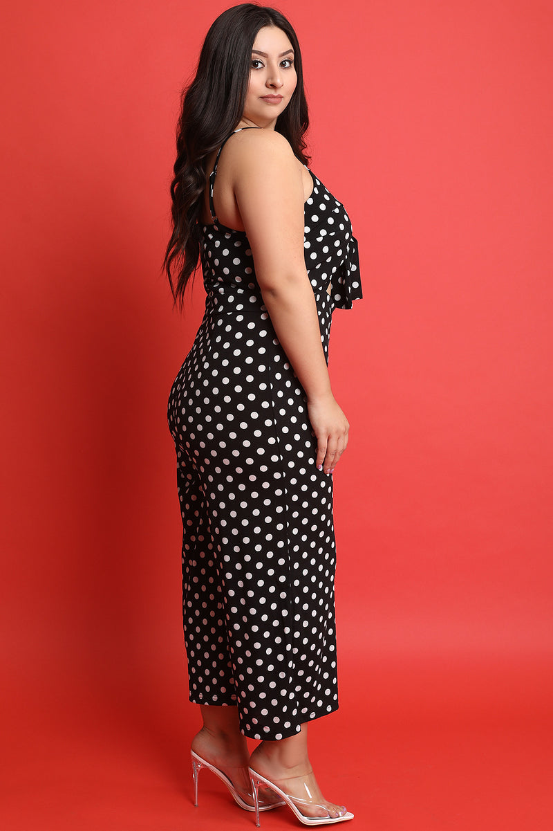 Polka Dot Bustier Sweetheart Tie Palazzo Jumpsuit - YuppyCollections