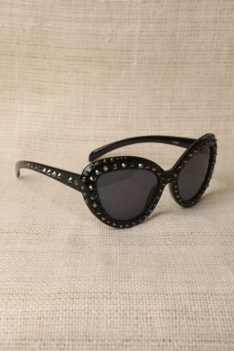 Studded Semi-Round Sunglasses - YuppyCollections