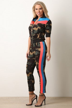 Neon Colorblock Camouflage Zip Top with Matching Pants Set - YuppyCollections