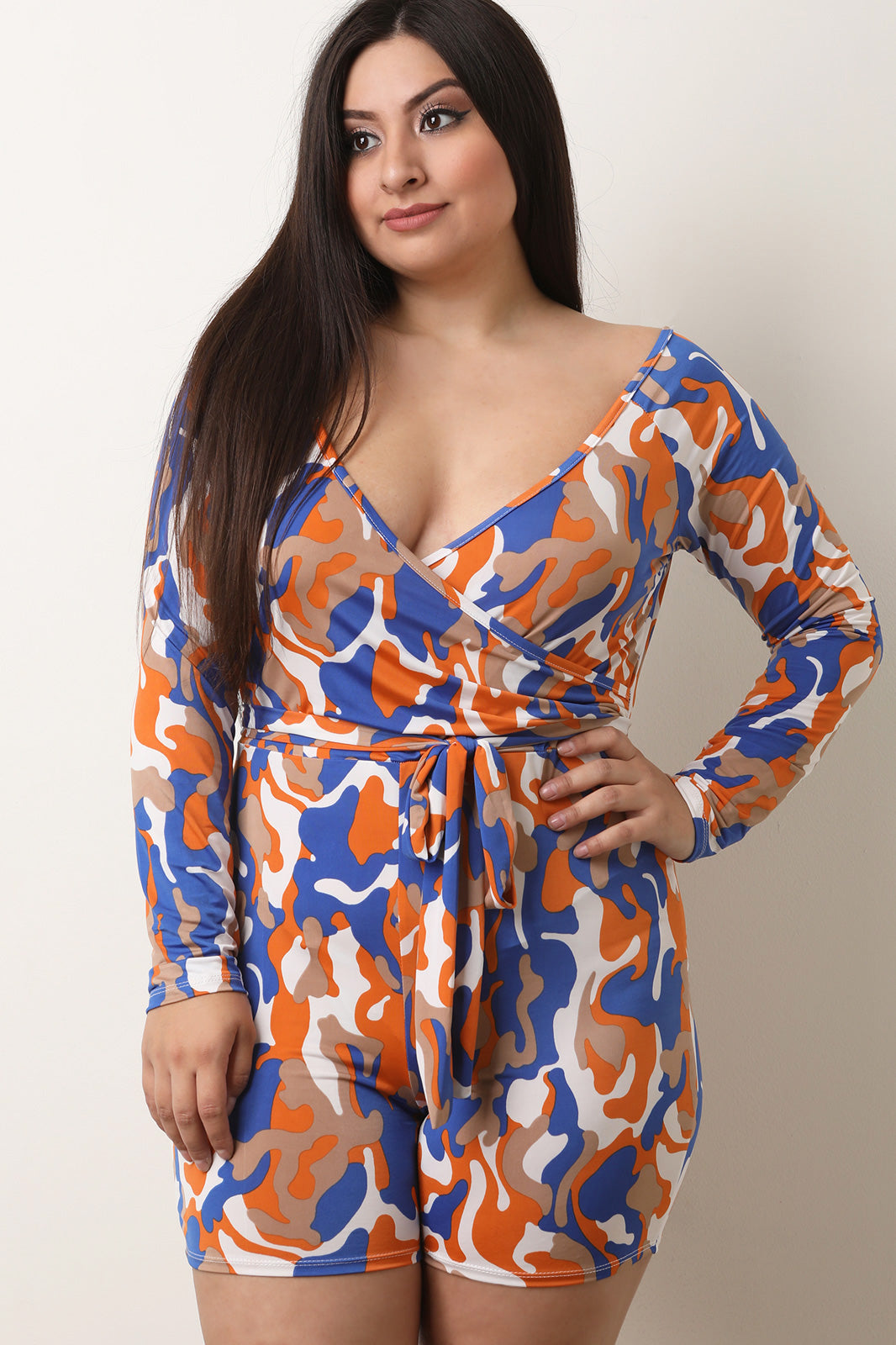 Camouflage Surplice Long Sleeves Romper - YuppyCollections