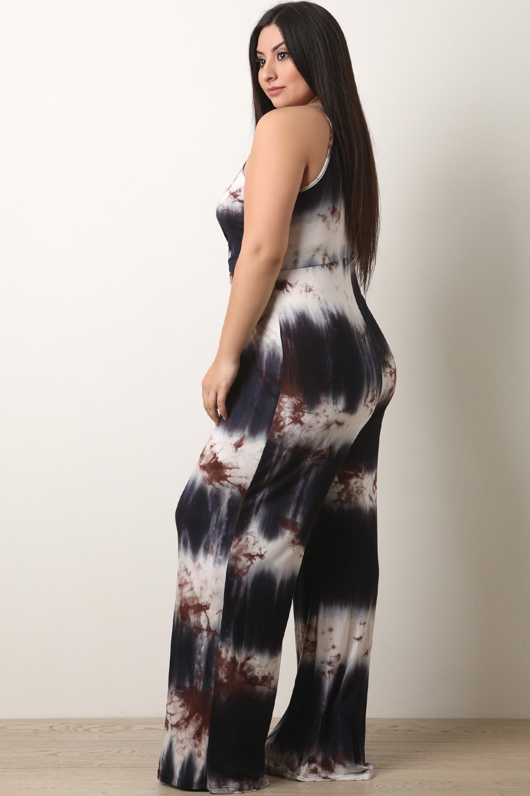 Tie Dye Deep V-Neck Palazzo Jumpsuit - YuppyCollections