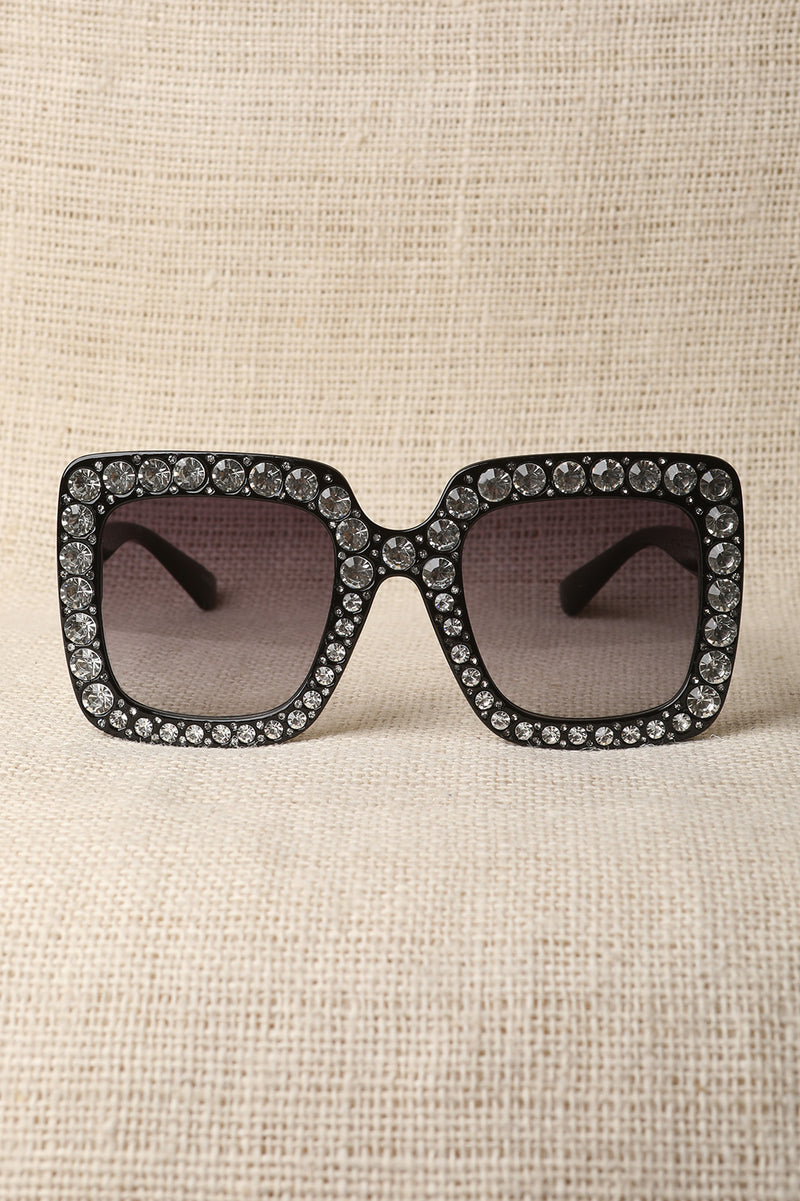 Rhinestone Trim Plastic Frame Oversized Sunglasses - YuppyCollections