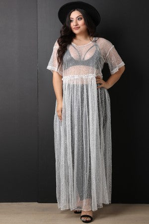 Sequins Semi-Sheer Tulle Maxi Dress - YuppyCollections