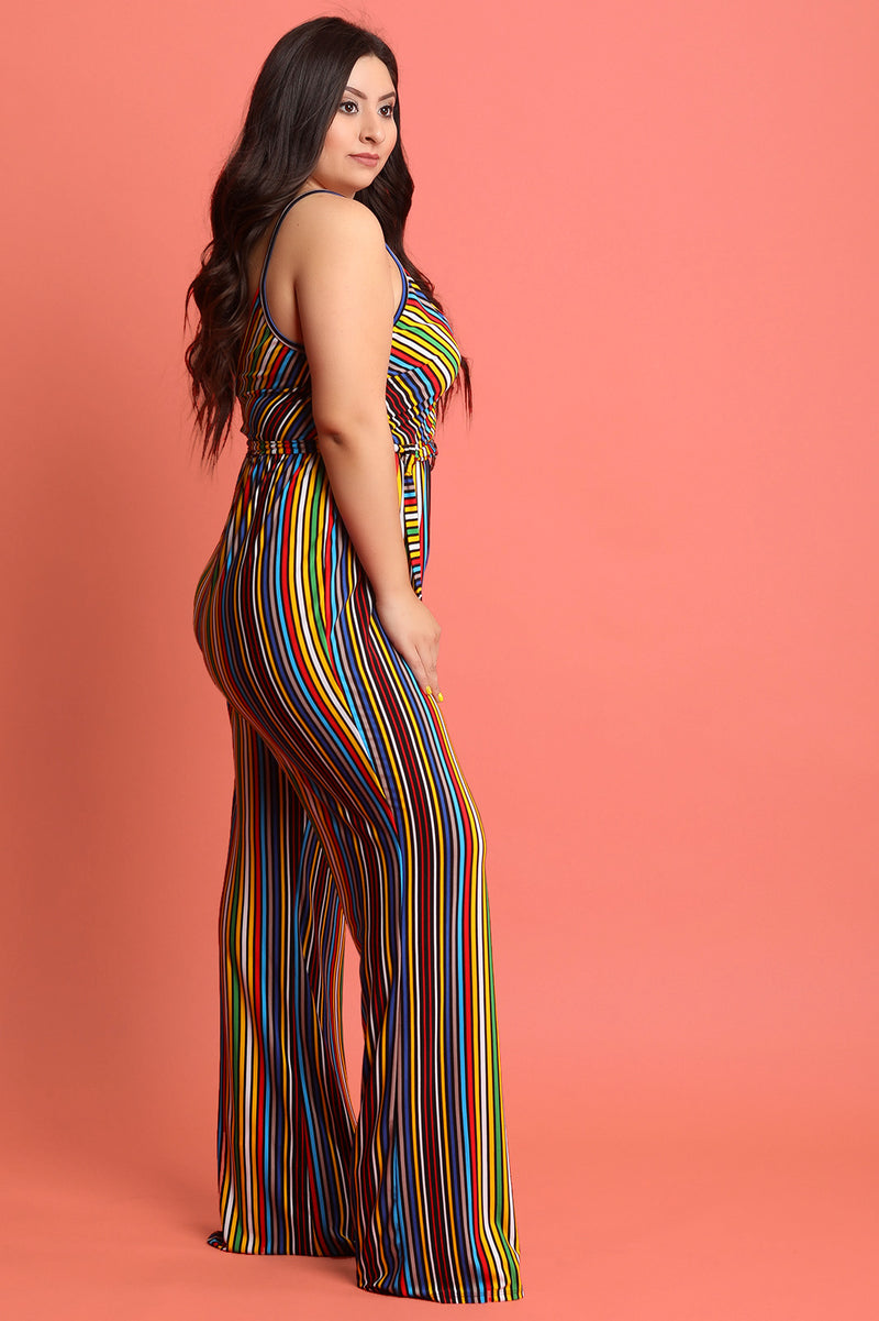 Color Spectrum Belted Palazzo Jumpsuit - YuppyCollections