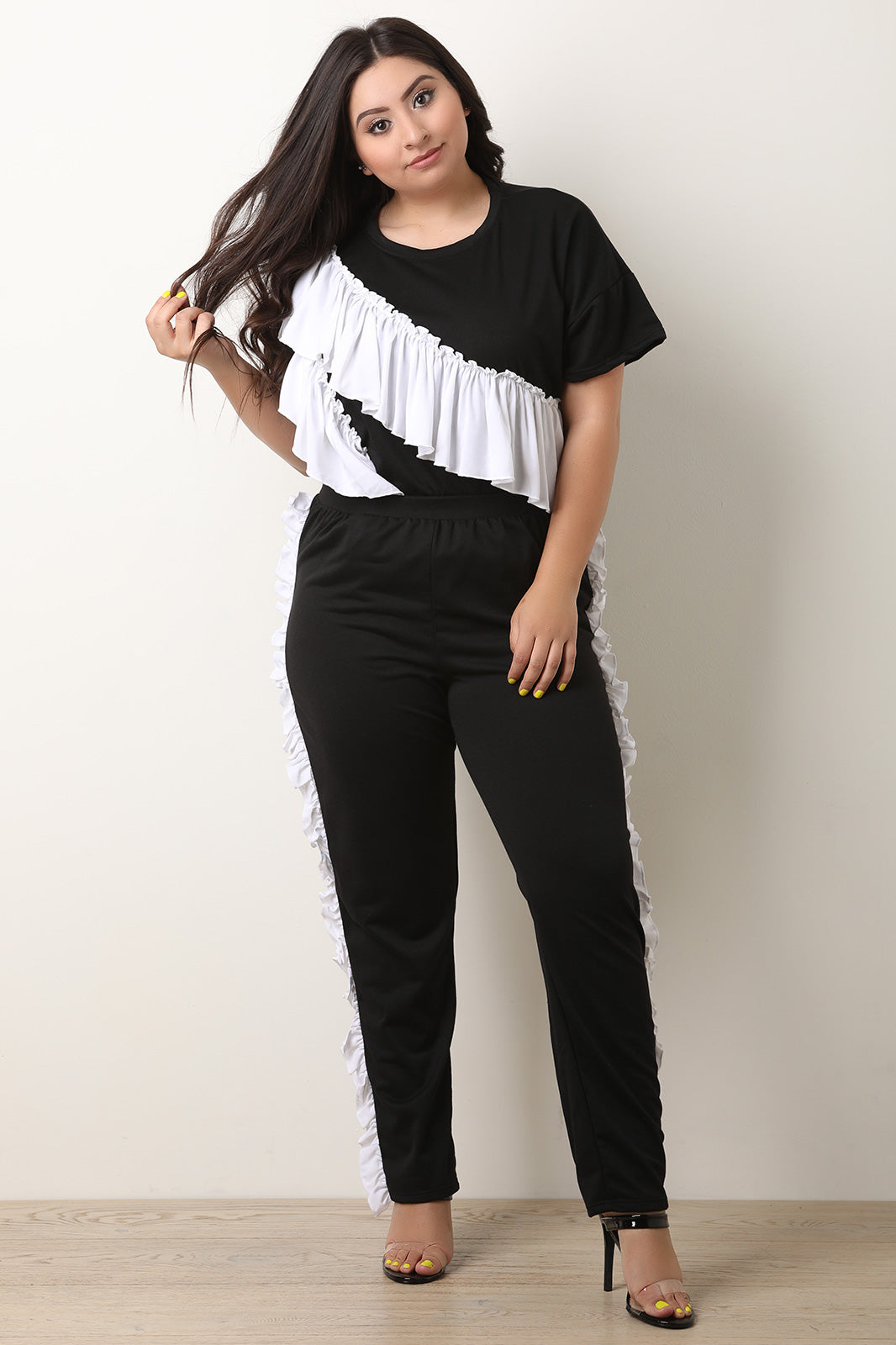 Ruffle Sash Top with Ruffle Trim Pants Set - YuppyCollections