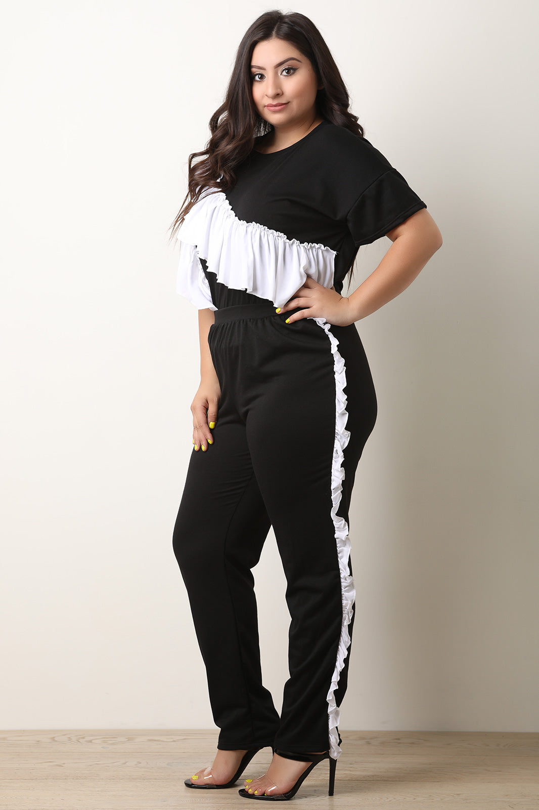 Ruffle Sash Top with Ruffle Trim Pants Set - YuppyCollections