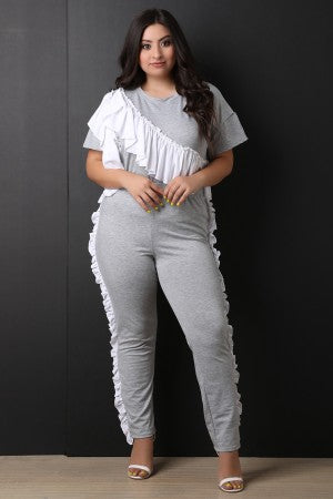 Ruffle Sash Top with Ruffle Trim Pants Set - YuppyCollections