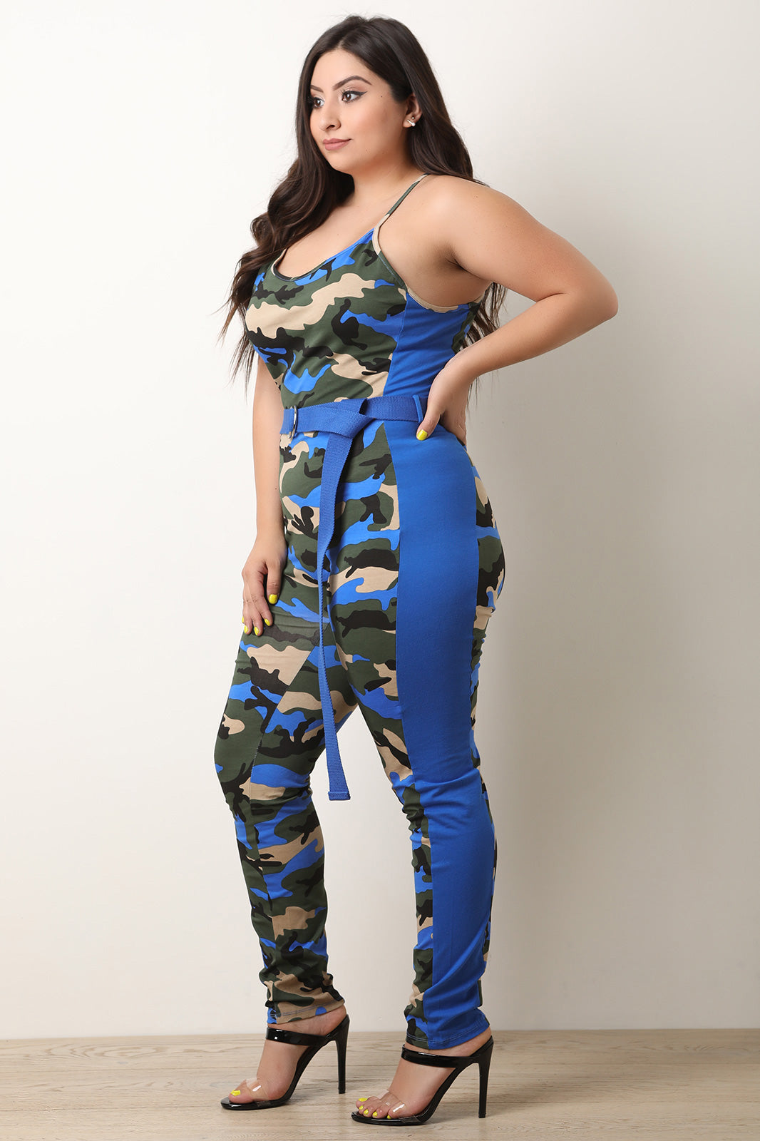 Camouflage Side Stripe Belted Jumpsuit - YuppyCollections