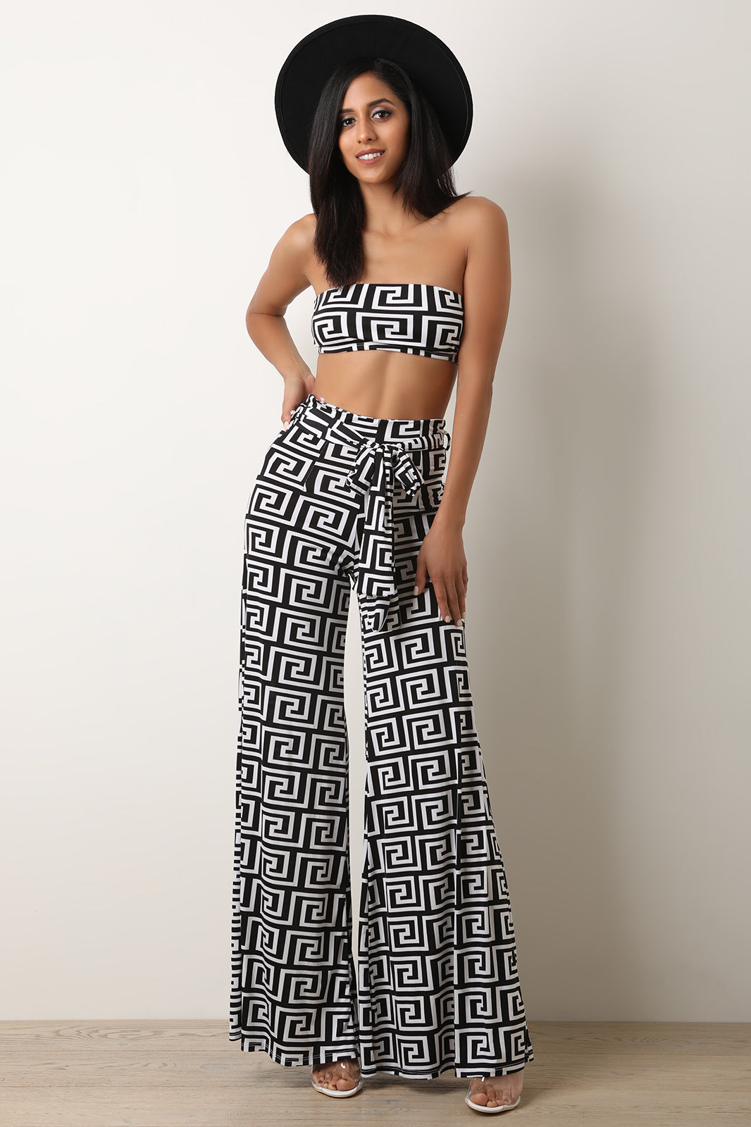 Maze Print Bandeau Top With Palazzo Pants Set - YuppyCollections