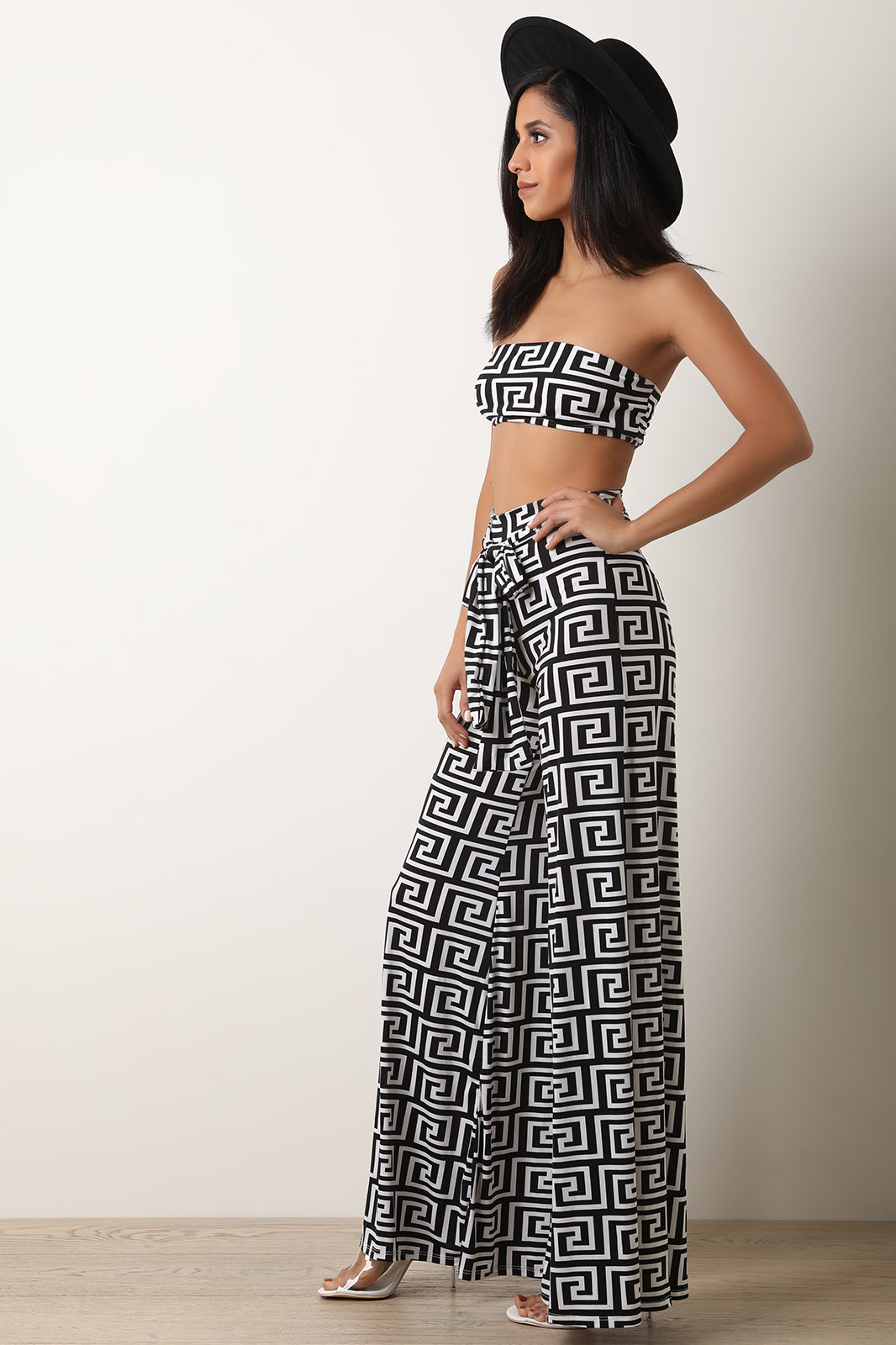 Maze Print Bandeau Top With Palazzo Pants Set - YuppyCollections