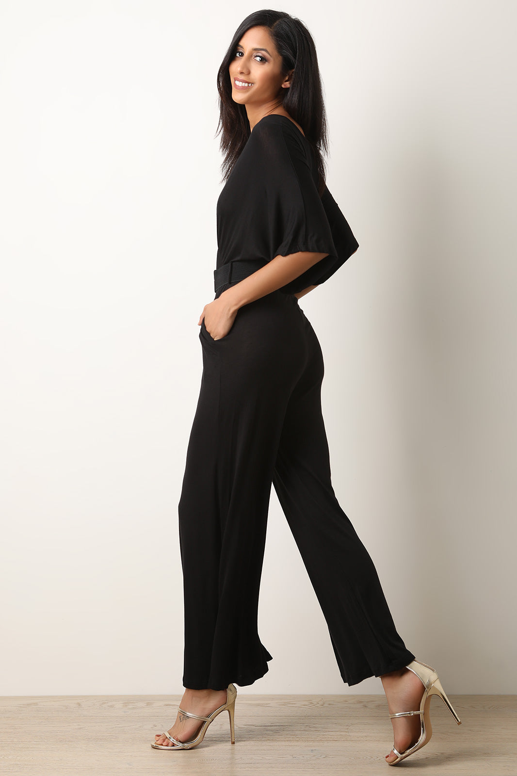 Tassel Belt Surplice Palazzo Jumpsuit - YuppyCollections