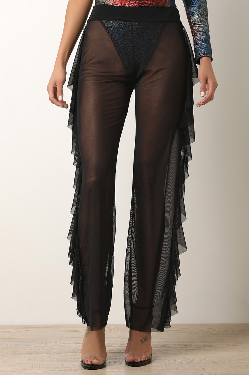 Ruffle Side Sheer Mesh Cover-Up Pants - YuppyCollections