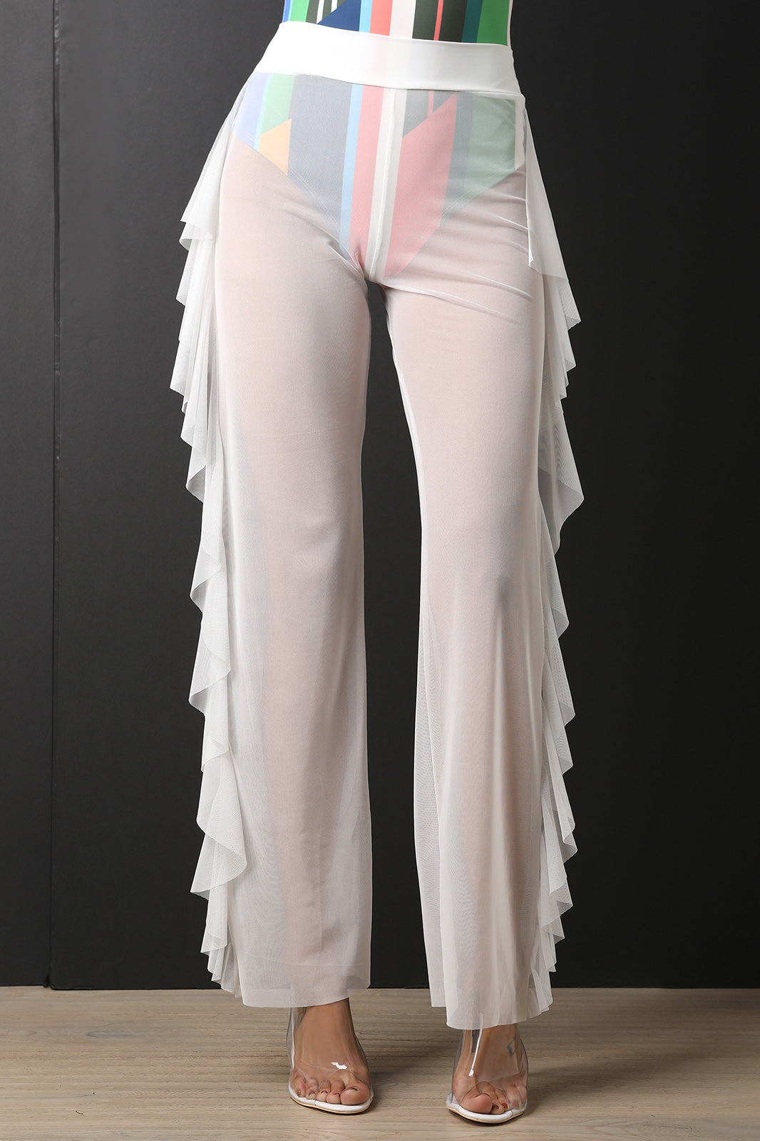 Ruffle Side Sheer Mesh Cover-Up Pants - YuppyCollections