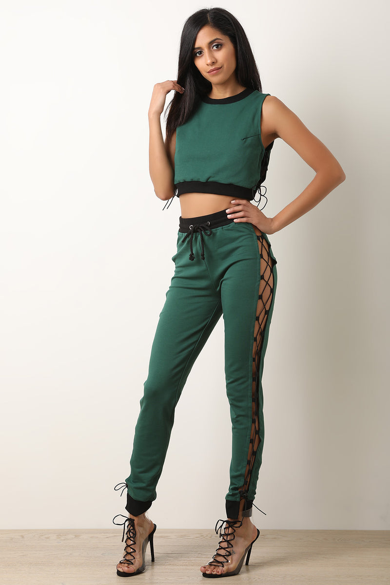 Corset Lace-Up Crop Top With Jogger Pants Set - YuppyCollections