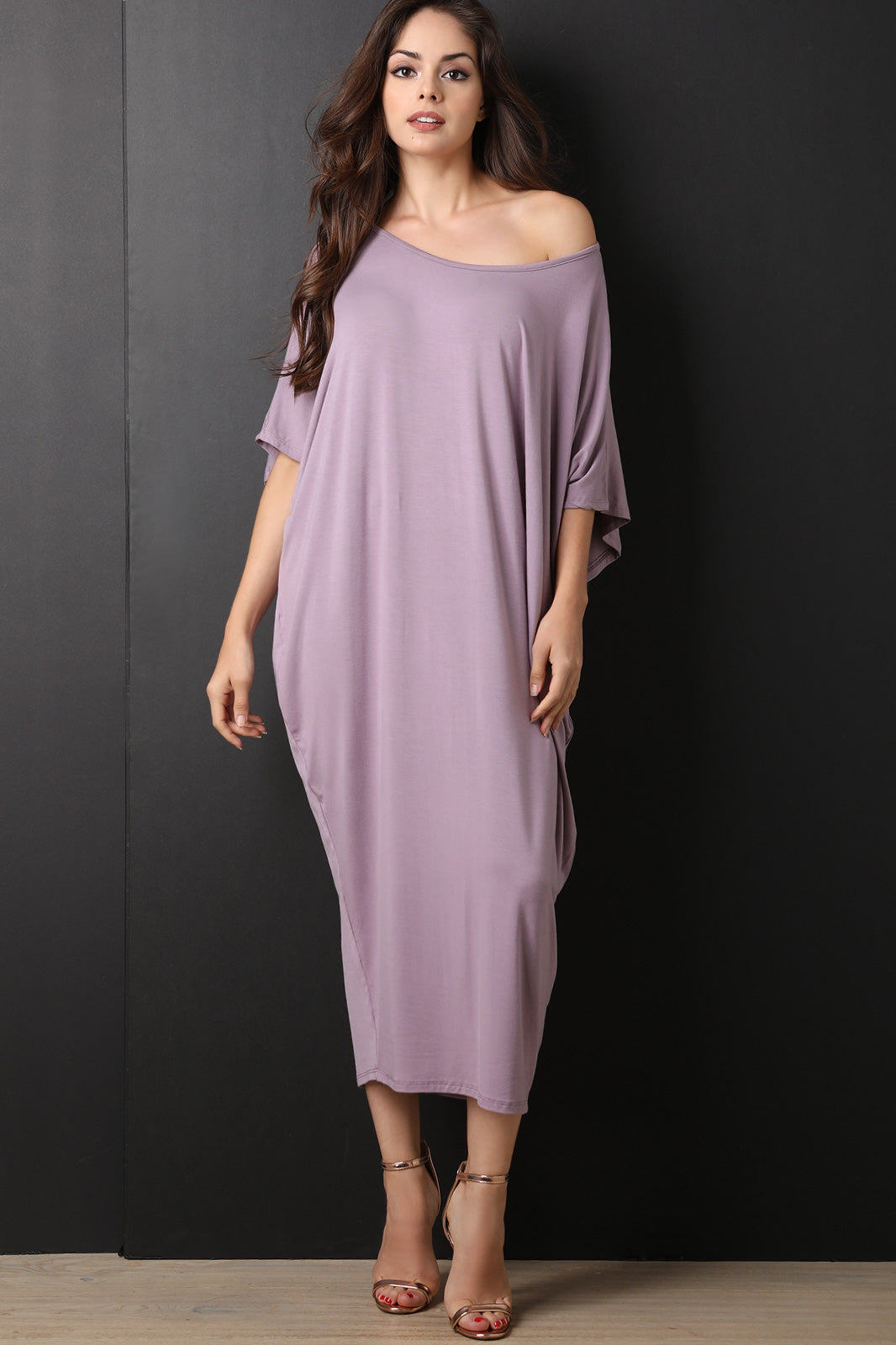 Kimono Sleeve Jersey Knit Drape Maxi Dress - YuppyCollections