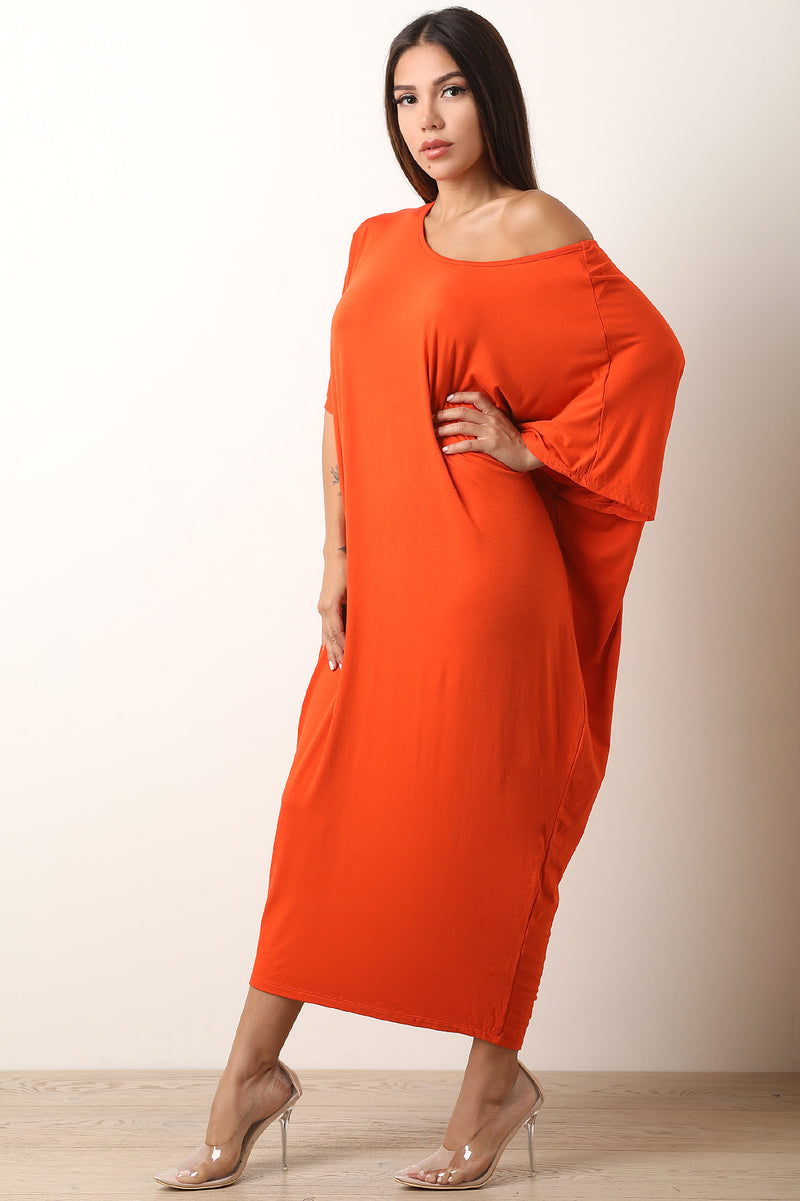 Kimono Sleeve Jersey Knit Drape Maxi Dress - YuppyCollections