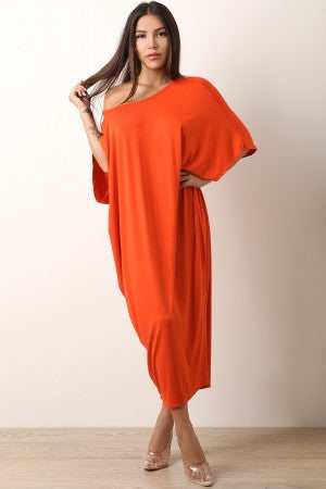 Kimono Sleeve Jersey Knit Drape Maxi Dress - YuppyCollections