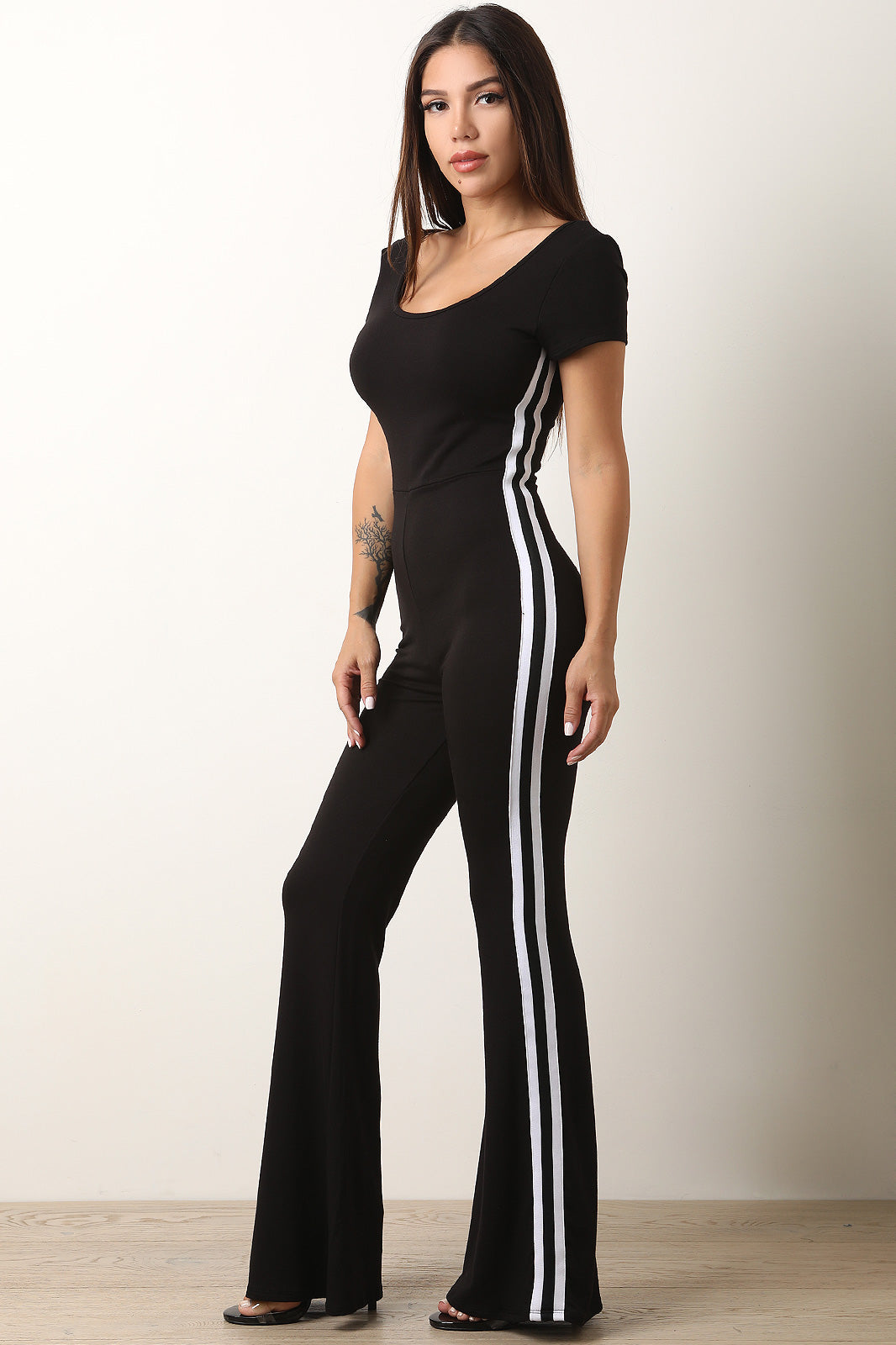 Ribbon Striped Side Flare Bottom Jumpsuit - YuppyCollections