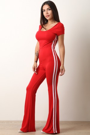 Ribbon Striped Side Flare Bottom Jumpsuit - YuppyCollections