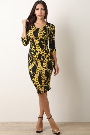 Soft Knit Chain Print Midi Dress - YuppyCollections