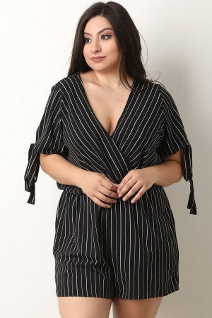 Pinstriped Surplice Romper - YuppyCollections