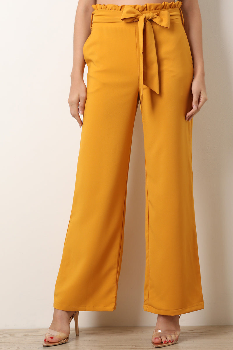 Paperbag Waist Belted Palazzo Pants - YuppyCollections