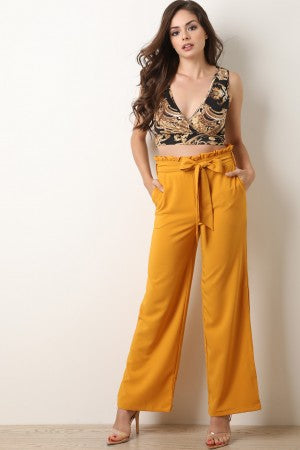 Paperbag Waist Belted Palazzo Pants - YuppyCollections